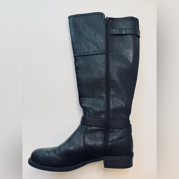 GUESS G Harvest Tall Riding Black Leather Buckle Boots Size 8 - Picture 8 of 16